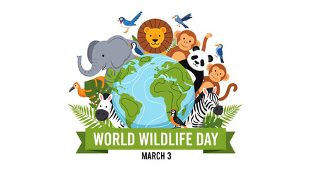 Fototapeta premium World Wildlife Day Illustration with Animals Globe.