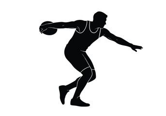 Obraz premium Discus thrower silhouette. Male athlete in action, preparing to throw. Track and field athleticism and competition concept.