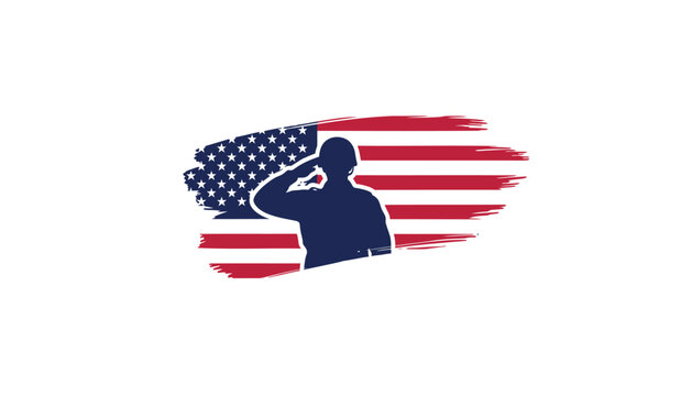 American soldier salute icon with USA flag