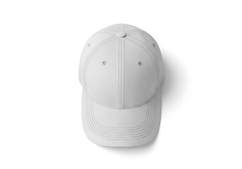 White baseball cap isolated on a plain white background top down view