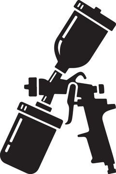 Close up view of a high-pressure paint sprayer with two containers attached