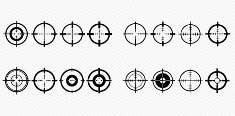 Set of various crosshairs and target icons for aiming and shooting games. © Adji