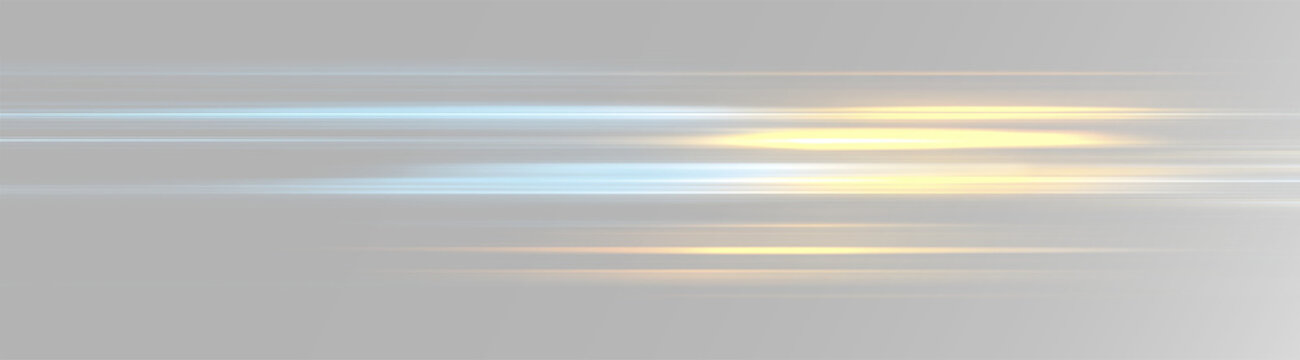 Line horizontal neon glow trails with futuristic blue and gold motion blur for web headers overlay speed motion png