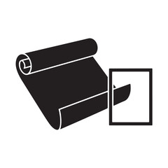 Paper roll with framed section icon representing blueprint architectural plan construction document or printing process silhouette isolated on transparent background for design work