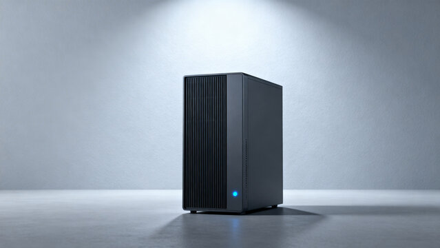 Minimal secure server in modern style with blue indicator light  