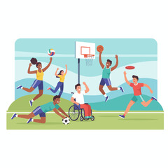 Fototapeta premium People Enjoy Diverse Sports Outdoors Showing Inclusivity and Friendship