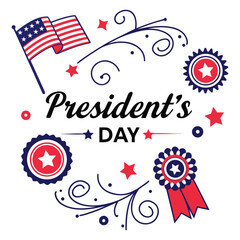 Obraz premium President's Day patriotic badge set with American flags and rosettes