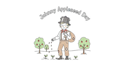 Fototapeta premium Johnny Appleseed Illustration Character with Apples.