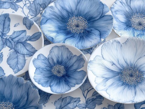 White and blue china fineline and dainty, highly detailed, hand-painted, floral and flower petals 