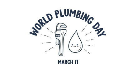 World Plumbing Day Logo with Wrench and Drop. © leymart