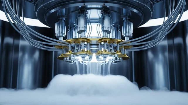 Quantum Computing Lab: An awe-inspiring image captures a state-of-the-art quantum computing lab, showcasing the cutting-edge technology and intricate machinery, emitting a cloud of ethereal fog.