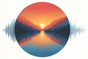 road through field landscape scene at sunset serenity colorful summer nature illustration