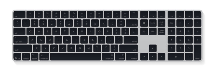 New design bluetooth keyboard isolated on white background.  Realistic detailed vector illustration