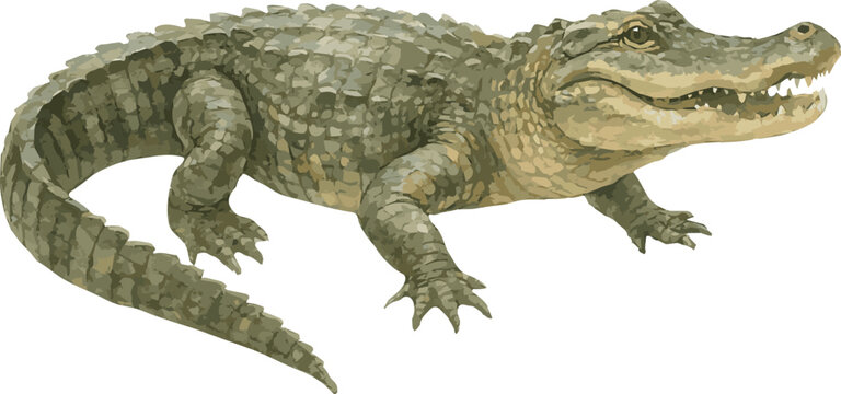 Vector watercolor realistic illustration of an alligator