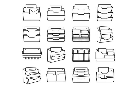 Modern mounted silhouette wall holder compartments organizer organized mail functional vector document