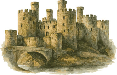 Vector watercolor illustration of Conwy castle © Mantella