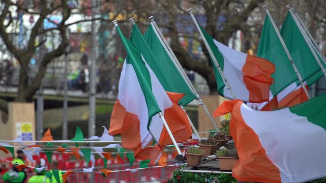 Dublin Aerial City Centre Panorama Ireland Flag and Sky, St Patrick Holidays