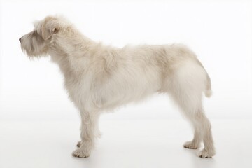 Fototapeta premium Glen of Imaal Terrier dog, full body visible, dog standing naturally, low sturdy posture, dog facing the camera, pure white background, seamless studio backdrop