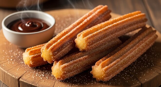 Warm churros dusted with cinnamon sugar served with a rich chocolate dipping sauce