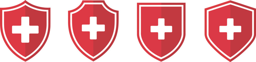 Obraz premium Four red shields with white crosses medical