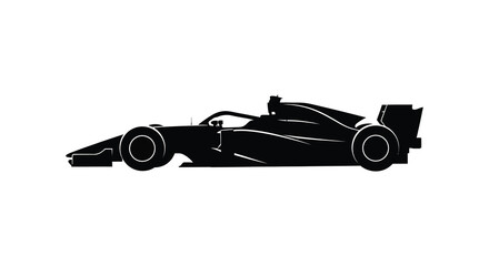 A sleek black formula one racing car is depicted in a striking side profile silhouette high quality professional detailed modern elegant © CreativeAkash099