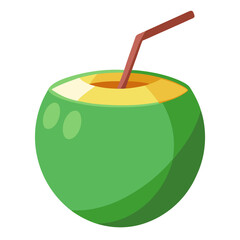 Tropical coconut drink with straw isolated on white background vector illustration
