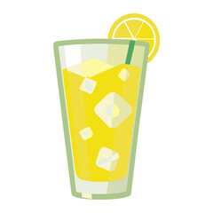 Cold lemonade glass with ice isolated on white background vector illustration