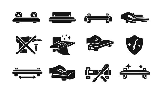 Concept attachment icons mount installation shelf simple vector setup generation icon removable