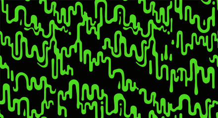 Abstract dripping slime seamless pattern. Created in flat style with black and neon green color palette.