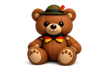 Obraz premium Cute teddy bear wearing a traditional German hat and bow tie with flag colors
