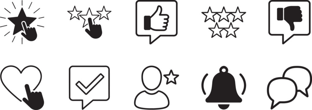 Review icon set. Editable vector EPS for ratings, feedback, evaluation, and customer opinions.