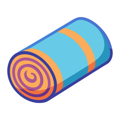 Neatly rolled beach towel isolated on white background vector illustration