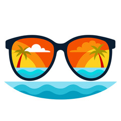 Sunglasses with summer reflection isolated on white background vector illustration