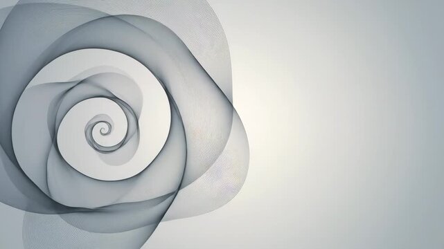 Abstract gray and white spiral wave motion graphics with copy space on a light background