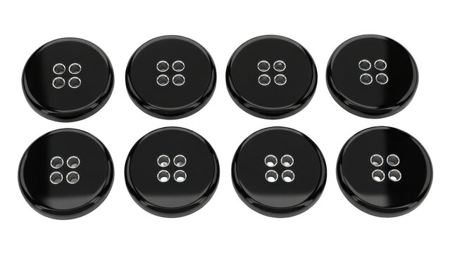 Eight black circles with white symbols isolated on transparent background