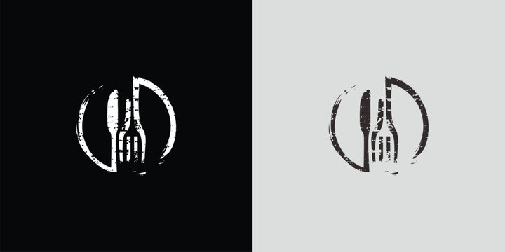 Minimalist restaurant logo with fork knife and plate design.
