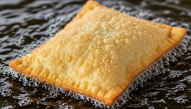 Golden pastry being deep-fried in bubbling hot oil, creating a crispy texture