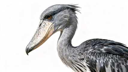Fototapeta premium Close up portrait of a Shoebill Stork (Balaeniceps rex) with white background.