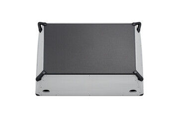 Modern minimalist gaming table with textured surface and sleek metal frame