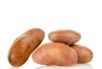 Unpeeled raw pink potato isolated on white background, close-up.