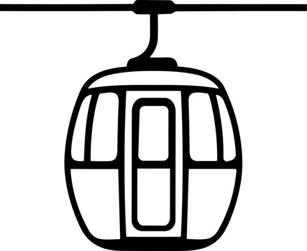 Cable Car Gondola Lift Transport Silhouette Vector in Solid Black isolated on a White Background