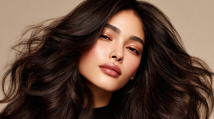 Naklejka premium Stunning Portrait of a Beauty Model with Long Layered Hair