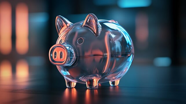 Transparent Piggy Bank: This transparent piggy bank symbolizes savings, investments, and financial security, a symbol of future prosperity and prudent financial management. 