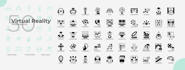 Virtual Reality Duotone Editable Icons set
