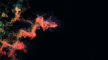 Abstract vibrant particle stream on dark backdrop