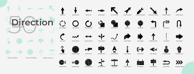 Direction Solid Editable Icons set