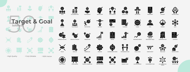 Target And Goal Solid Editable Icons set