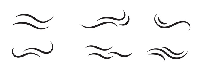 Obraz premium Wind blowing vector set with swirling gusts, weather elements collection isolated on white background, transparent background design, air flow concept illustration