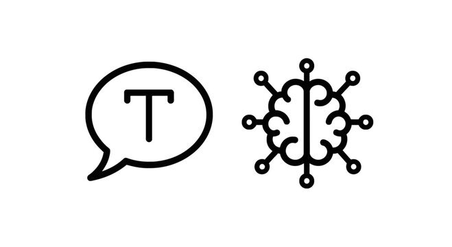 Text analysis and semantic engine icons, concept of natural language processing, artificial intelligence, and content understanding, outline graphics
