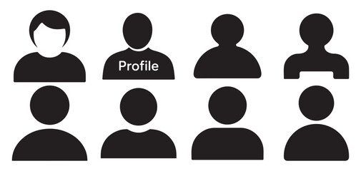 Collection of solid black user profile icons for mobile application UI. vector illustration eps 10
